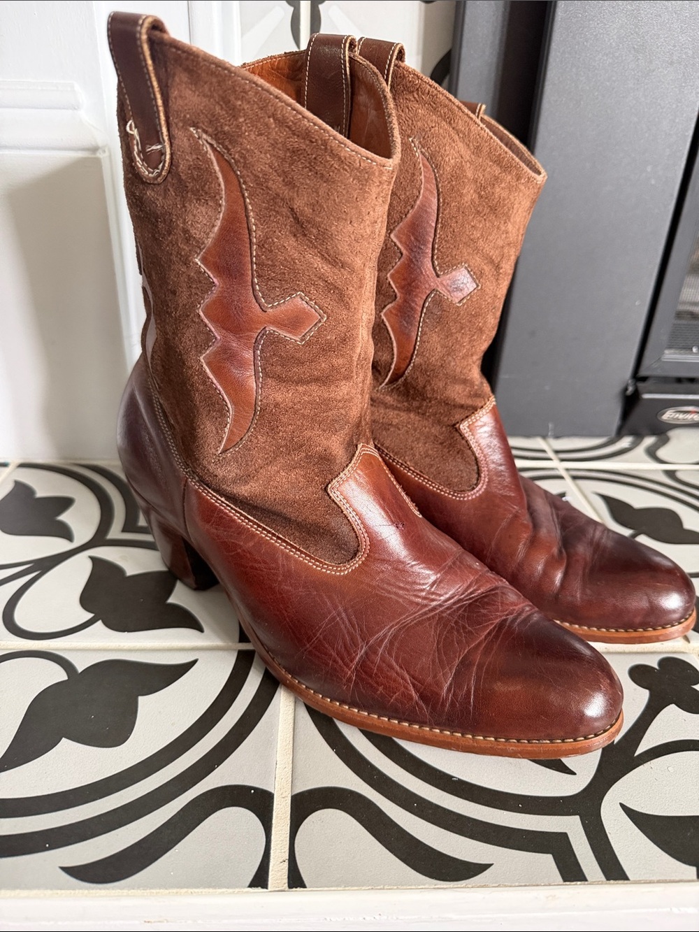 Brown Leather & Suede Western Ankle Boots MADE IN CANADA